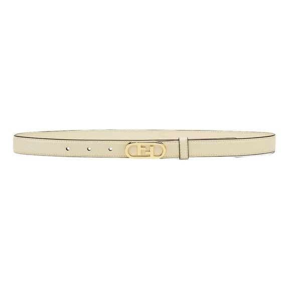 Fendi O’Lock Ivory Leather Skinny Belt Size 90 – Women’s Designer Calf Leather Waist Belt with Gold-Tone Logo Buckle