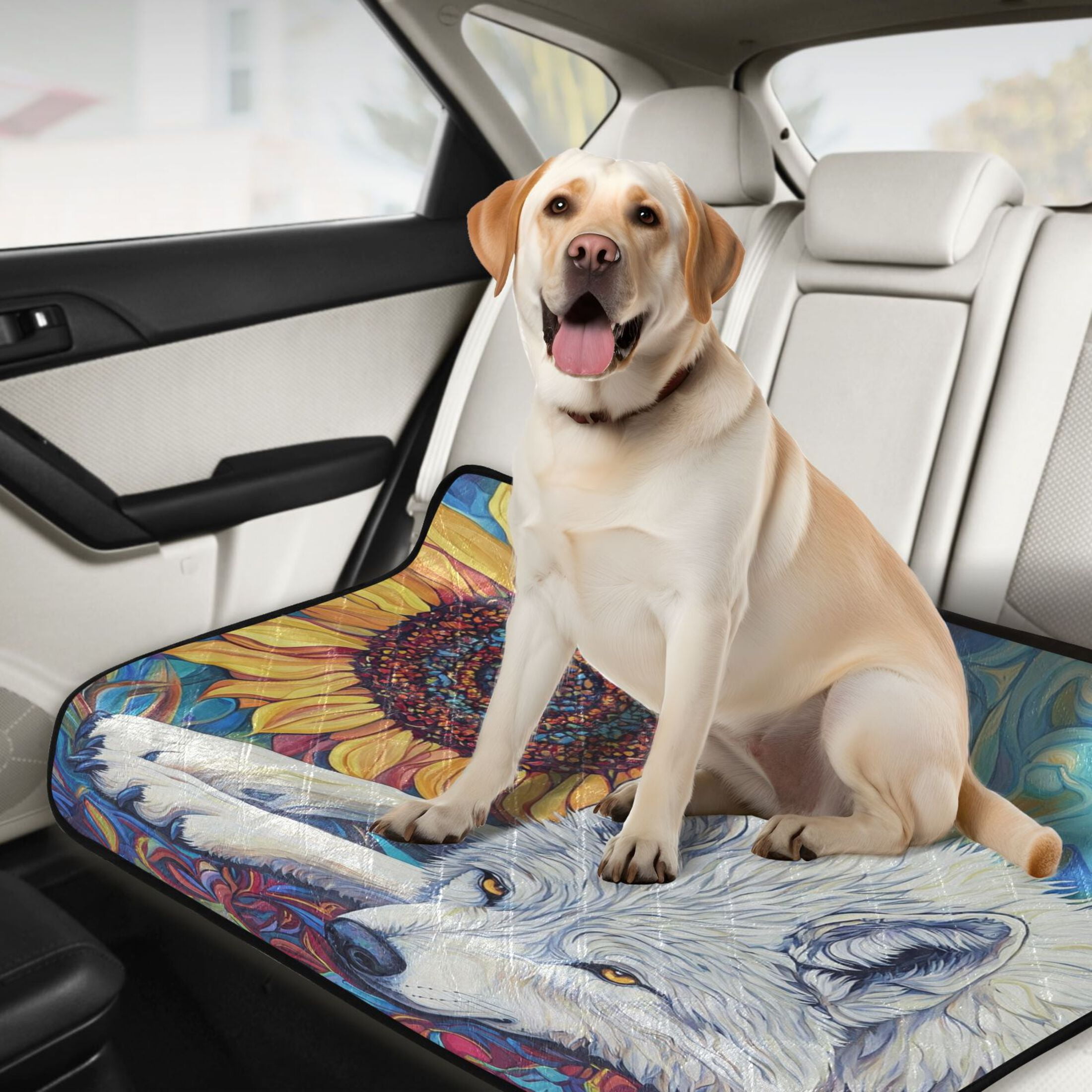Qxltty White Wolf with Sunflower Cat litter Pads Pet Set of 3 Diaper Mats Center Anti-leakage Layer Absorbent Soft and Comfortable