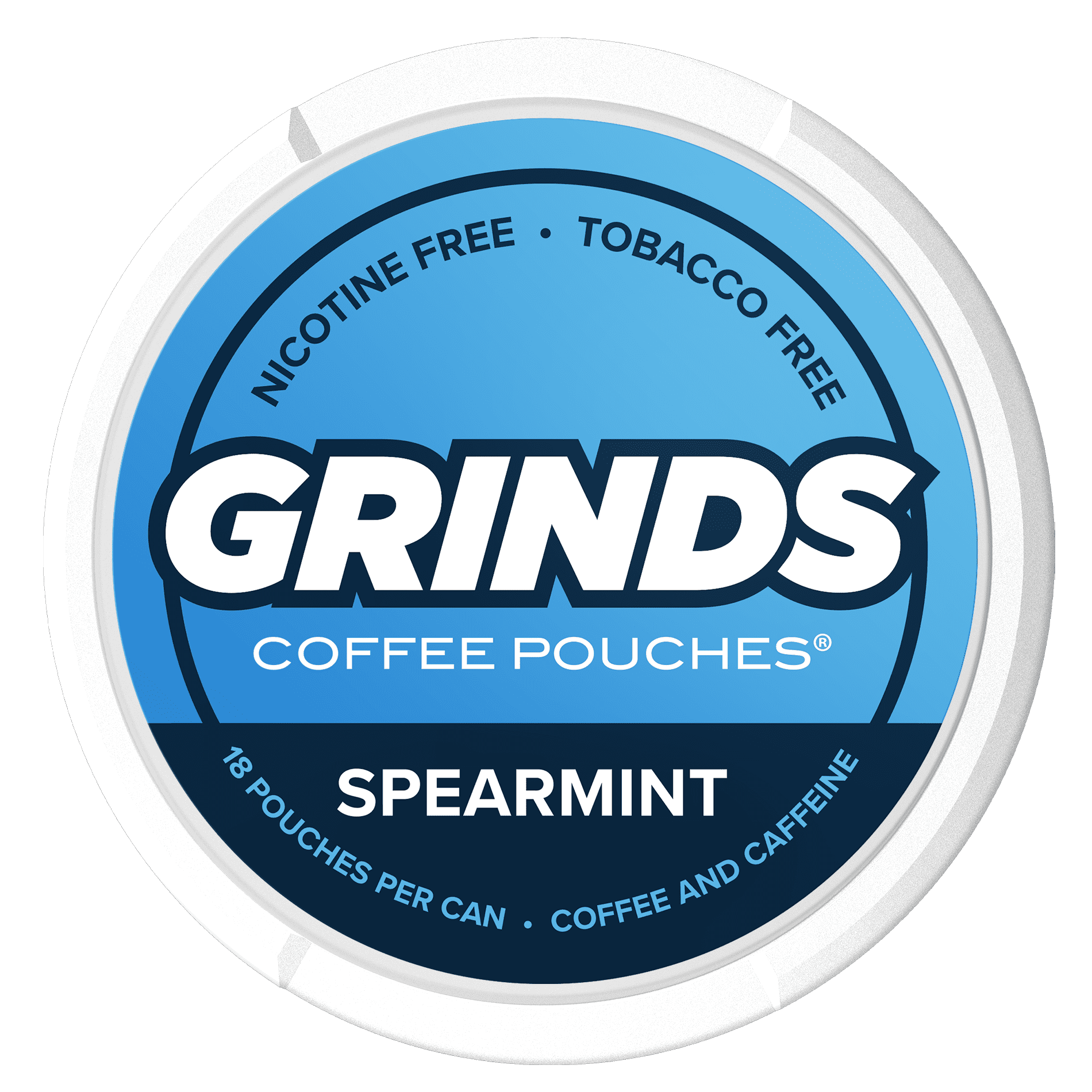 Grinds Coffee Pouches | 3 Cans of Spearmint | Tobacco Free, Nicotine Free Healthy Alternative | 18 Pouches Per Can | 1 Pouch eq. 1/4 Cup of Coffee