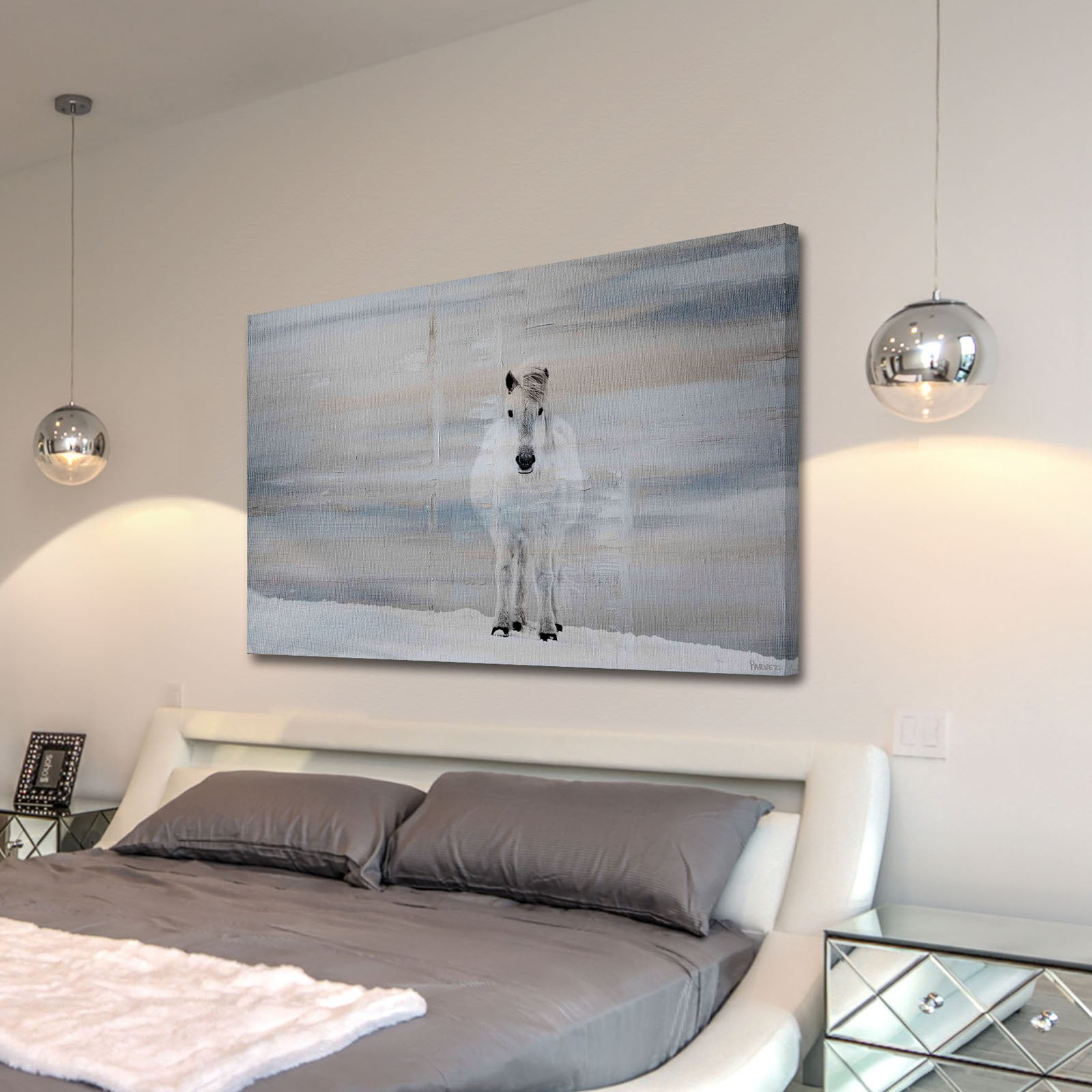 "White Horse Forward" Painting Print on Wrapped Canvas
