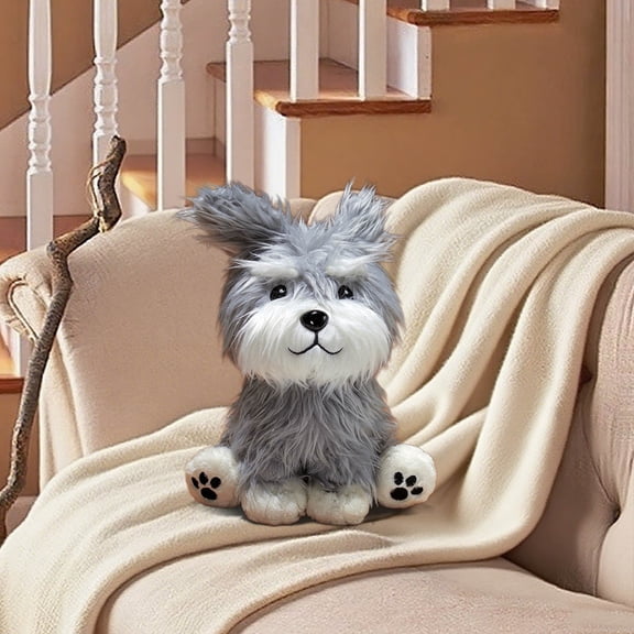 Stuffed Animals Schnauzer Puppy Plush Toys 8 inches Soft and Comfort Dog Plushie for Boys and Girls (happy)