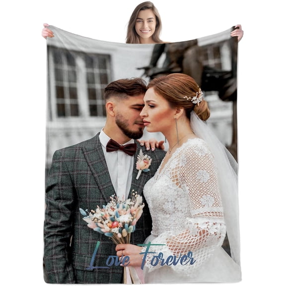 Custom Blanket with Picture Text Personalized Photo Thows Blanket Customized Mothers Day Christmas Birthday Gifts for Mom Wife Dad Girlfriend Boyfriend Man Women