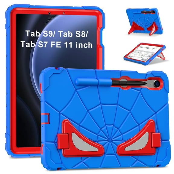 Dteck Case for Samsung Galaxy Tab S9 FE/Galaxy Tab S9 2023, Heavy Duty Childproof Silicone Shockproof Rugged Protective Case with Kickstand Pen Holder for Samsung Galaxy Tab S9 FE/S9/S8/S7,Blue Red