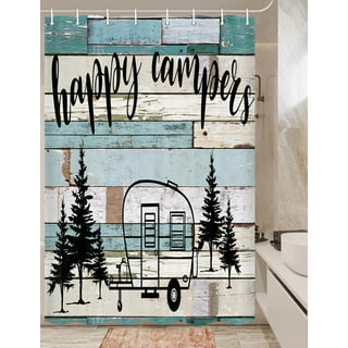 Camper Shower Curtain Retro Rustic Wood Neutral Color For Travel