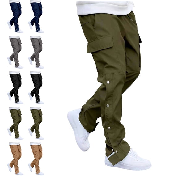 WAVSUF Men's Cargo Straight Pants Multi Pockets Soft Stretchy Elastic Waist Fall Work Outdoor Pants Green L