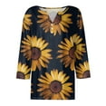 thumbnail image 4 of Women's Casual Sunflower Print Henley Shirt 3/4 Sleeve V Neck Button Down Blouse Loose Fit Tops for Spring Summer, 4 of 5