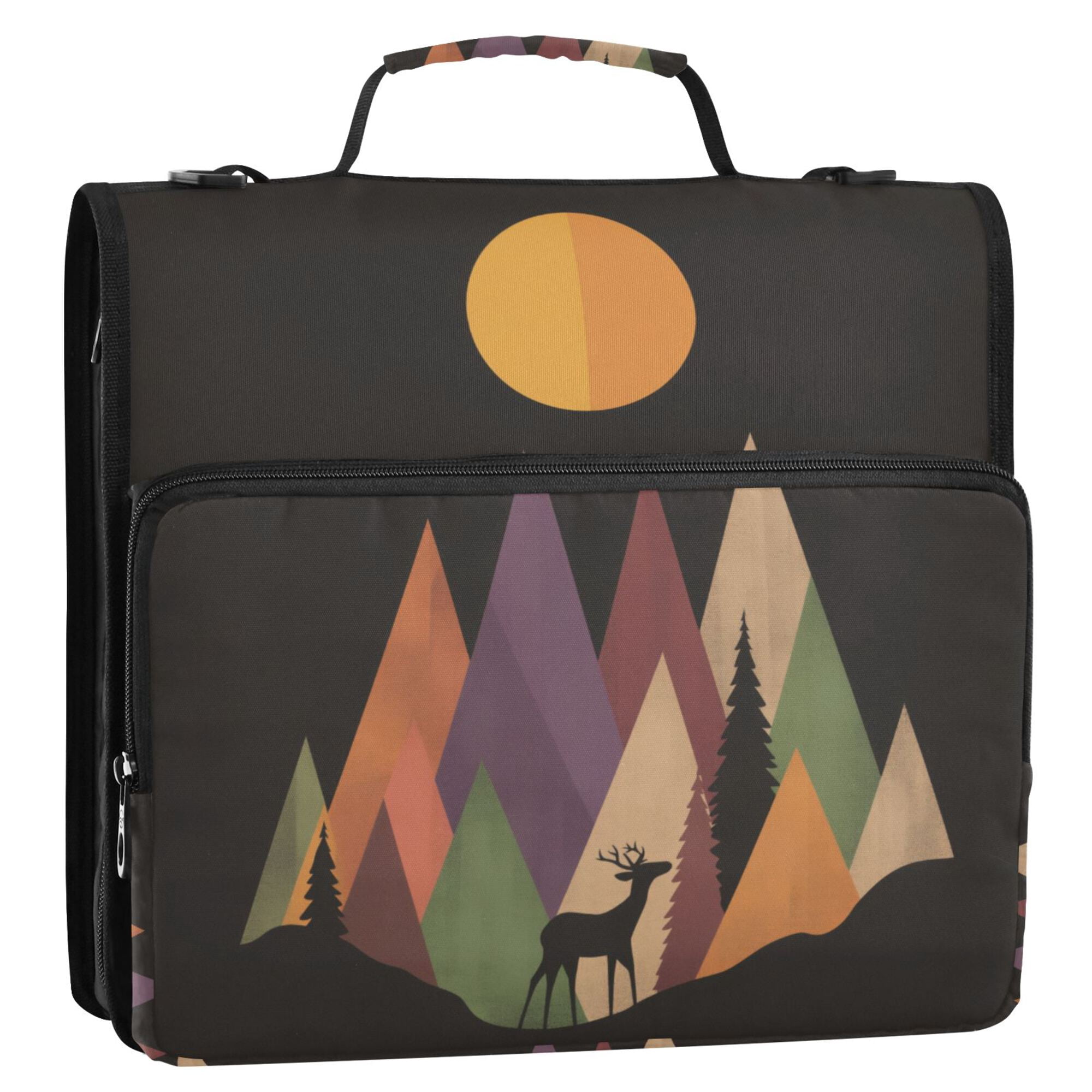 FORMRS Zipper Binder with Shoulder Strap 2-inch Ring 500 Sheet Capacity File Bag, Abstract Mountain