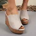 thumbnail image 2 of Rokment Peep Toe Platform Wedge Slides Sandals for Women Ladies Fashion Casual Suede Chunky High Heels Dress Slip on Cork Footbed Summer Shoes White Size 9, 2 of 8