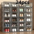 thumbnail image 4 of 6/12/24pcs Clear Stackable Shoe Boxes w/Lid, Foldable Sneaker Storage Organizer for Entryway, Bedroom, Home, Dorm, 4 of 14