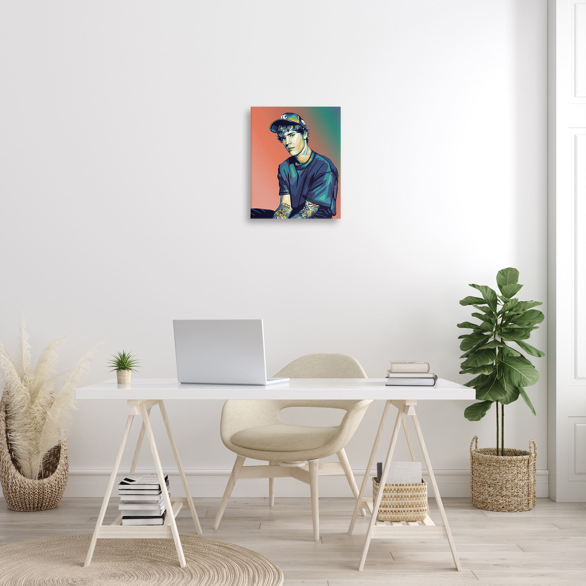 Stupell Industries Justin Portrait with Hat Abstract Painting Gallery Wrapped Canvas Art Print Wall Art, 16 x 20