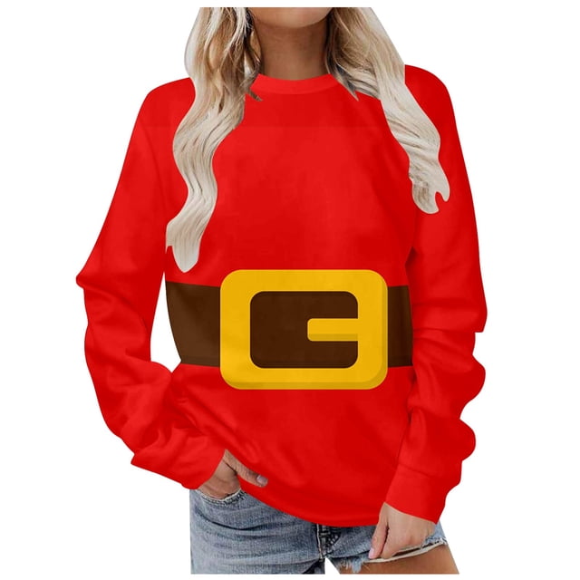 WEAIXIMIUNG Robe Chandail en Molleton Manches Courtes Femme Velours Chandail en Molleton de Noël Mignon Col Rond Chandail avec Imprimé Mode Vacances Sans Capuche