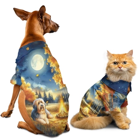 Hello Fall Havanese Enjoys Warm Campfire Autumn Night Bright Moon Hawaiian Summer Shirt for Small Medium Large Dog Cat Havanese Dog Lover Gifts Idea - 01008