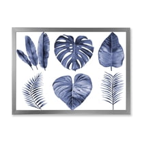 Designart 'Blue Watercolour Tropical Leaves I' Farmhouse Framed Art Print