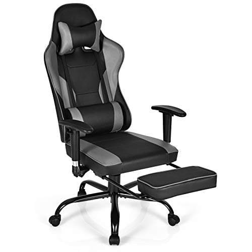 POWERSTONE RGB Gaming Chair with Footrest Ergonomic High Back PC Gaming Chair Massage Lumbar Adjustable Armrest Height Swivel Racing Chair PU Leather Computer Chairs Red 