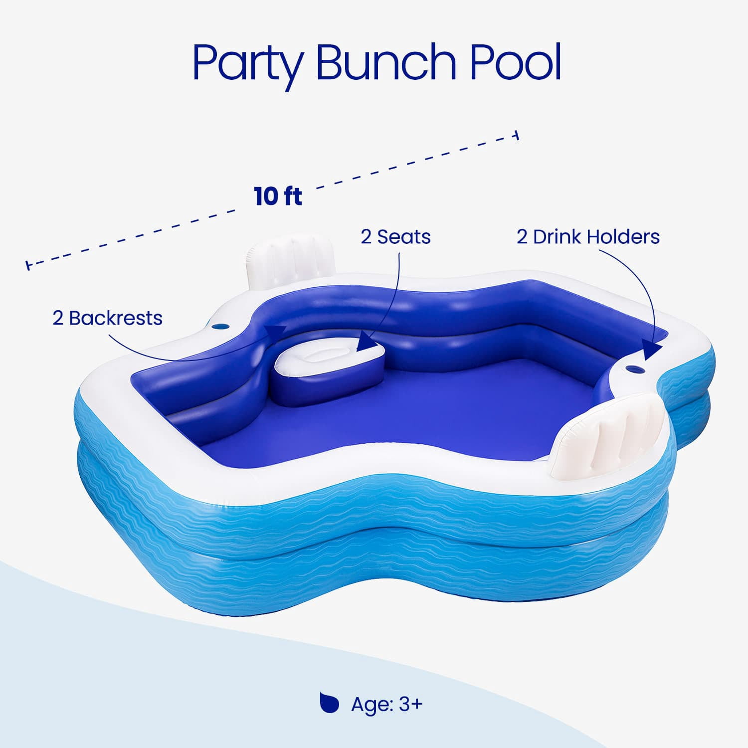 Funsicle Party Bunch Inflatable Pool for Kids & Adults, 120" x 110" x 18", Age 3 and up