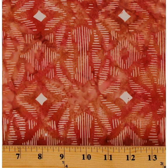 Cotton Batiks Peach Coral Hand-Dyed Ikat Sketch Cotton Fabric Print by the Yard (80084-33)