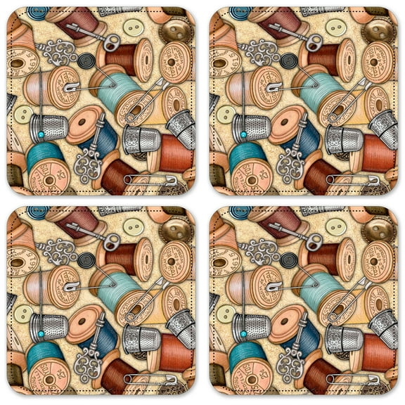 Vinyl Drink Coasters - Set of 4 - Sewing Thread - Image by Dan Morris