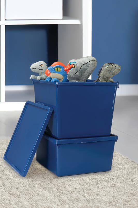Your Zone Kids Medium Plastic Stacking Storage Bin with Lid, Blue, 12 in x 12.4 in x 6.3 in
