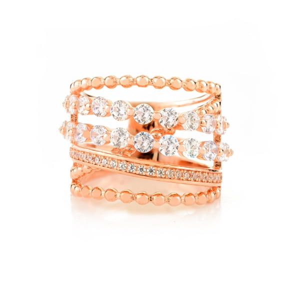 925 Sterling Silver Multi-Layer Cubic Zirconia Wedding Ring for Women, Size 6
