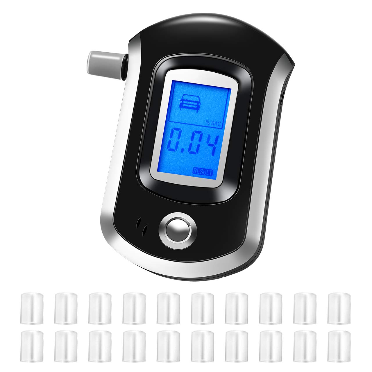 Breathalyzer Alcohol Tester Professional Breathalyzer Digital LCD Breath Tester Semi-Conductor Sensor with 4 Mouthpieces Portable Breath Alcohol Tester for Detecting Alcohol Concentration.
