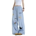 thumbnail image 2 of Women Pants Y2K Plaid Baggy Pants Women Streetwear Cartoon Embroidery Wide Leg Casual Drawstring Elastic Waist Trousers,High Waist Drapery Palazzo Pants with Pleats(BlueA,L), 2 of 6