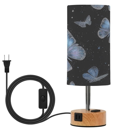 Touch Control Table Lamp with Wood Grain Metal Base 3 Color Temperature Adjustable LED Eye Caring Desk Lamp for Bedroom Study Cute Blue Butterflysnowflakes