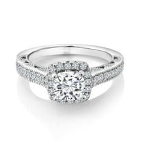 Gem Stone King 925 Sterling Silver Moissanite and Created Sapphire Women Engagement Ring (1.68 Cttw, Cushion 6MM, Available in Size 5, 6, 7, 8, 9)