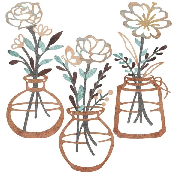 Dznils 3Pcs Metal Flower Wall Decor, Metal Vase Wall Art , Indoor Hanging Wall Sculptures, Colorful