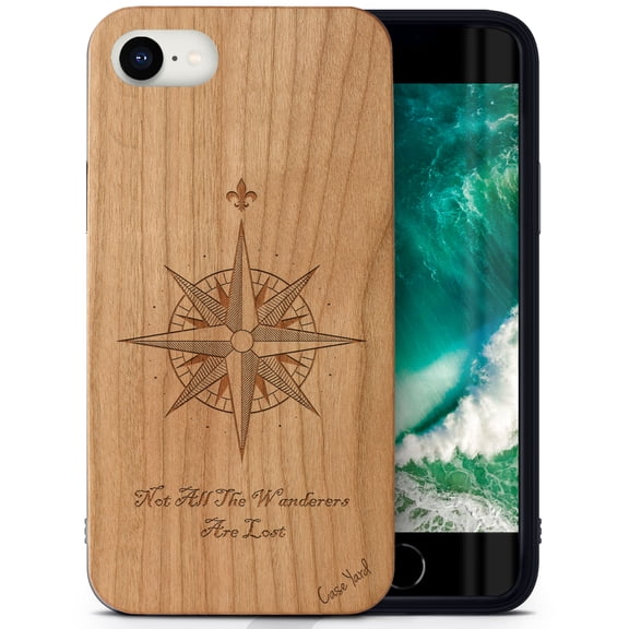 Case Yard Wooden Case Outside Soft TPU Silicone, Slim Fit Shockproof Wood Protective Phone Cover for Girls Boys Men and Women, Supports Wireless Charging Lost Design case for iPhone-SE