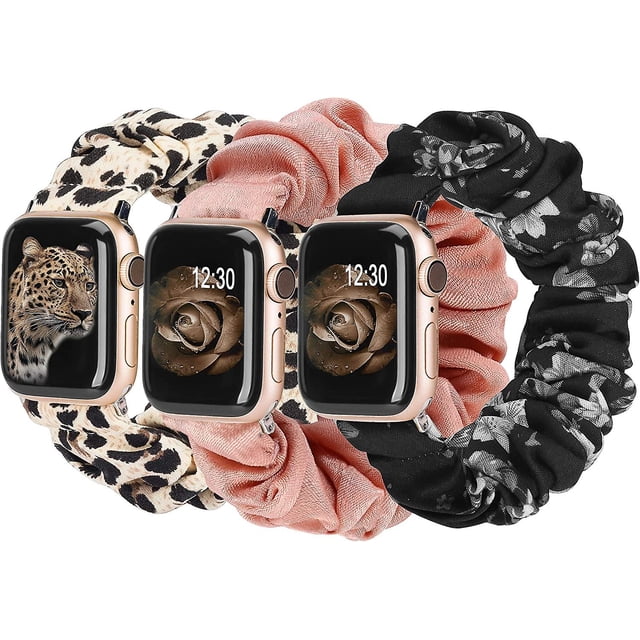 3 paquetes compatibles con Apple Watch Band Scrunchies 42 mm Tela Patrón suave Tela impresa Pulsera Pulsera Mujer Iwatch Bandas elásticas Scrunchy 44 mm