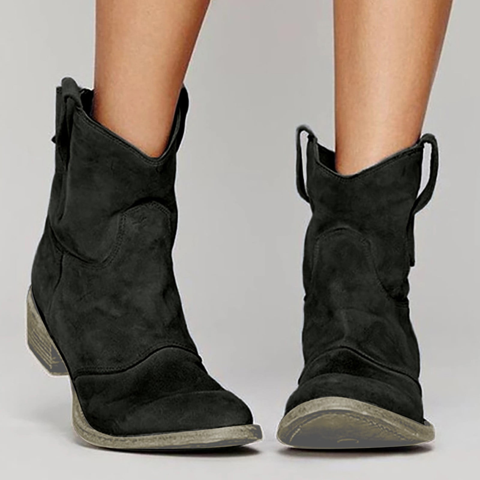 symoid Womens Mid Calf Boots Fashion Casual Solid Boots On Riding Boots Block Heel Low Heeled