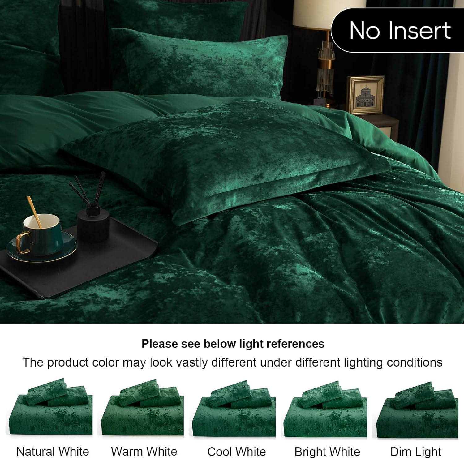 PHF Truly Velvet Duvet Cover Set Queen Size, 3 Pieces Luxury Ultra Soft Comforter Cover Set, Warm Flannel Duvet Cover with 2 Pillow Shams Bedding Collection, 90"x90", Emerald green (No Insert)
