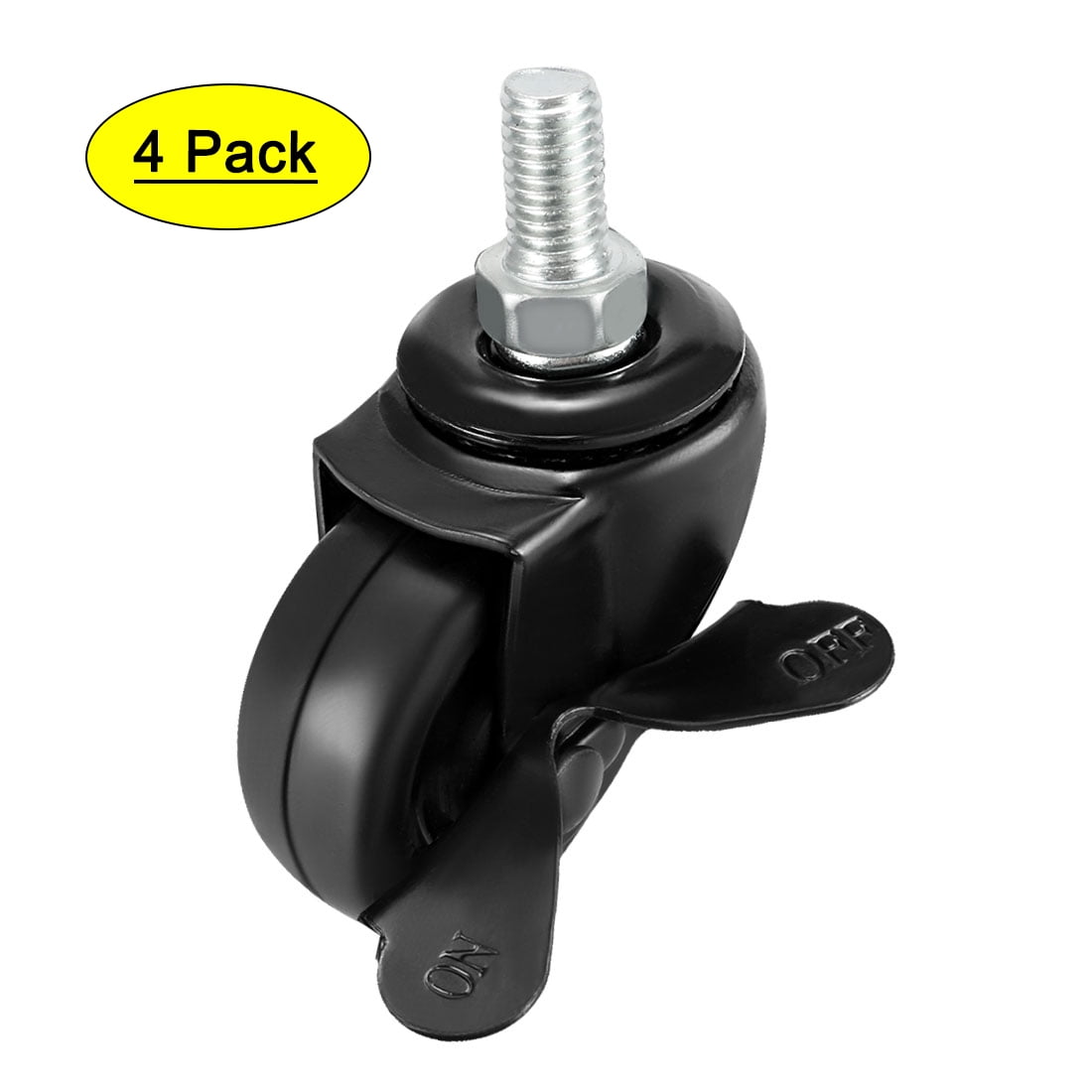 MroMax 2 Inch Swivel Caster Wheels PP 360 Degree Threaded Stem Caster Wheel with Brake M8 x 15mm Pack of 4 198lb Total Load Capacity