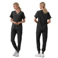 thumbnail image 4 of Scrubs for Women Set Nurse Uniform Scrubs 4 Way Stretch V-Neck Scrub Top & Jogger Pant with 6 Pockets Scrub Set,Black XL, 4 of 5
