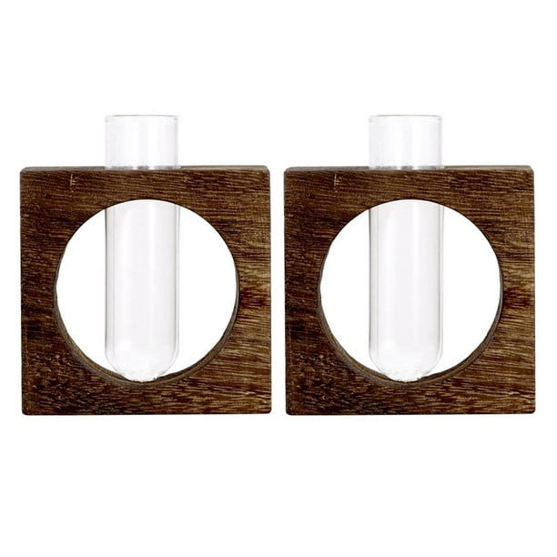 Macetero de Riego de Florero de Tubo de Escritorio Perfecl con Soporte de Madera
