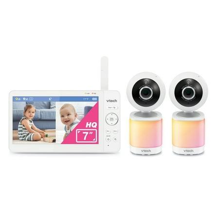 VTech 2 Camera 7" Digital Video Baby Monitor with Pan-Tilt-Zoom, 600p High-Quality Display, and No WiFi, VM7468-2HQ (White)