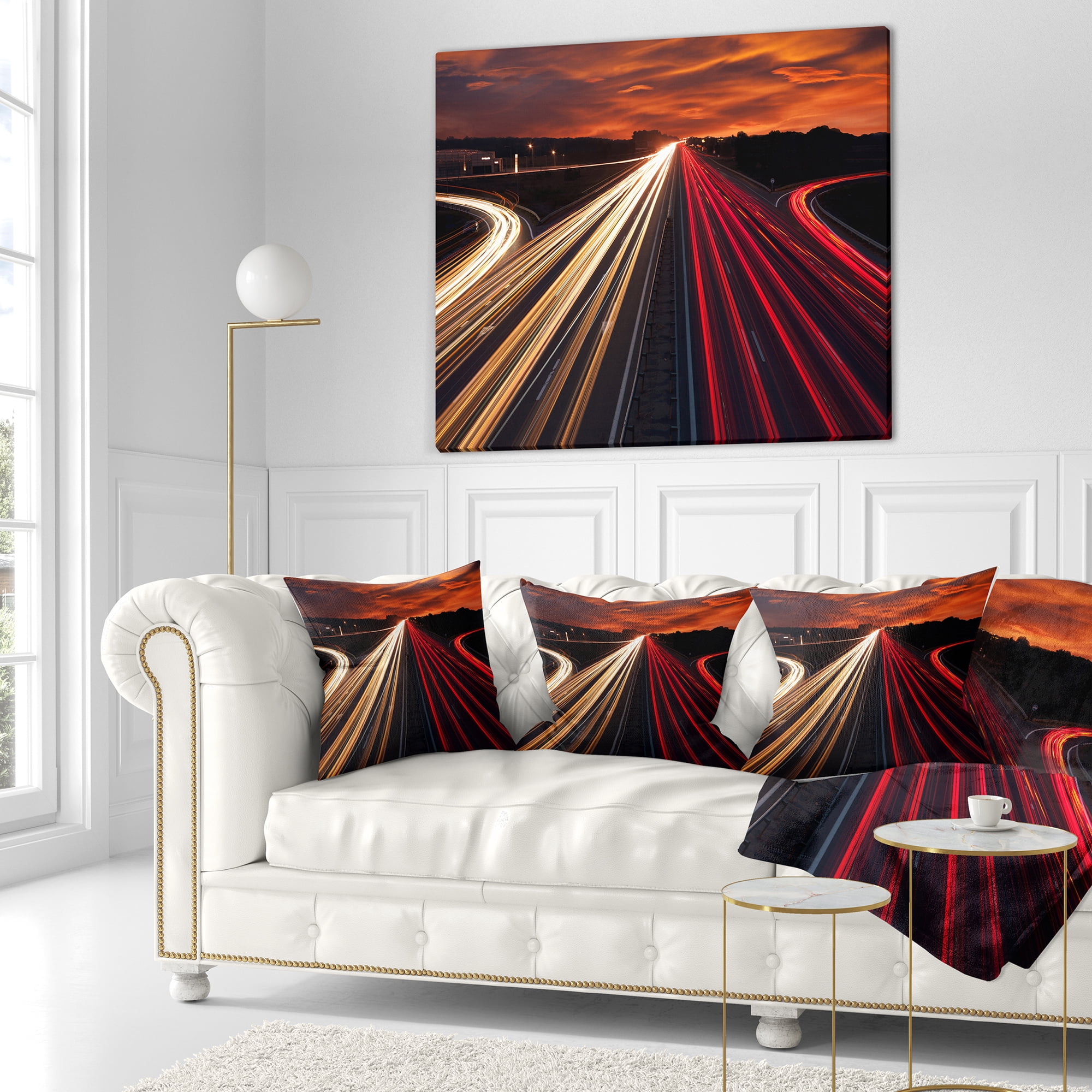 Designart Speed Traffic Trails - Cityscape Digital Throw Pillow - 16x16