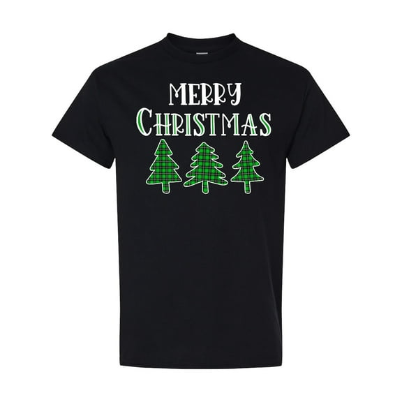 Inktastic Merry Christmas Green Plaid Christmas Trees T-Shirt