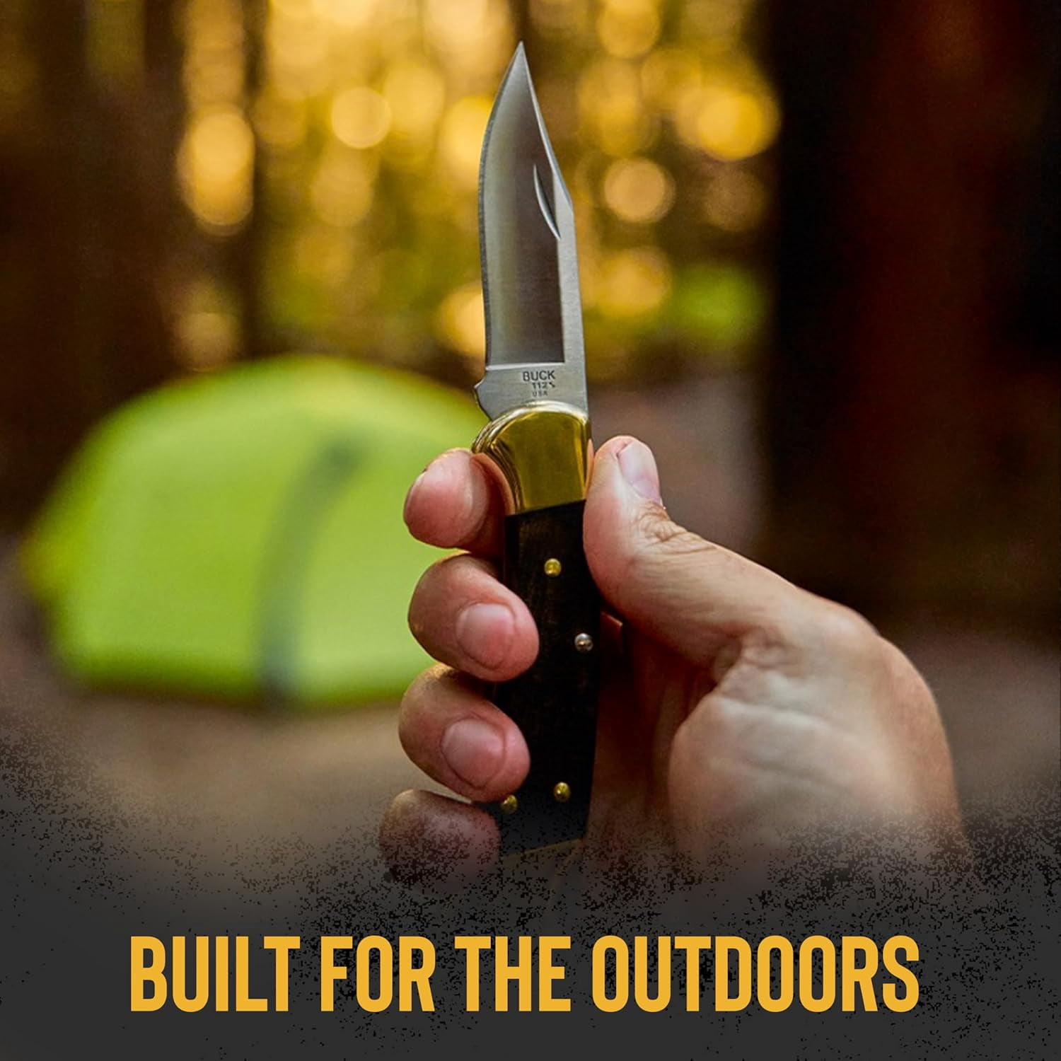 Buck Knives 112 Ranger Hunting Knife with Grooves, 3" Folding Knife Blade, Ebony Handle, 5.6 oz