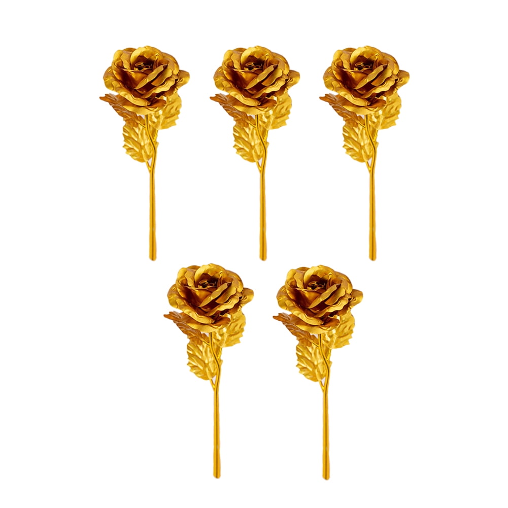 HEVIRGO 5Pcs Gold Foil Rose Plated Artificial Flowers Valentine Day