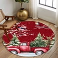 thumbnail image 2 of Round Area Rug 7 Ft, Red Christmas Washable Non-Slip Circle Carpet for Living Room/Bedroom, Truck Birds Xmas Tree Snowflake Wooden Low-Profile Large Runner Mat Collection Rugs for Indoor, 2 of 8