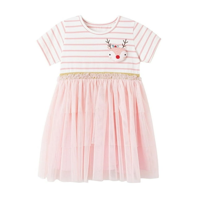 Robe d'Été pour Filles Robe d'Été à Manches Courtes en Dentelle Décontractée en Coton Doux Respirant Robe Bébé Rose 4 Ans-5 Ans