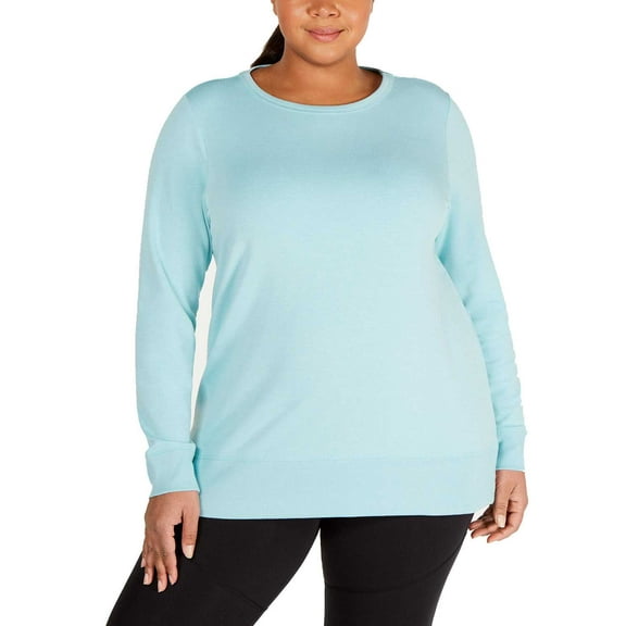 Ideology Women’s Plus Size Lattice-Back Pullover Blouse Shirt Tops, Aqua Haze, 3X Plus
