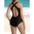thumbnail image 2 of Women Sexy- Lace Up One Piece Swimsuit Deep Plunge V Neck High Cut Bathing Suits Black XL, 2 of 6