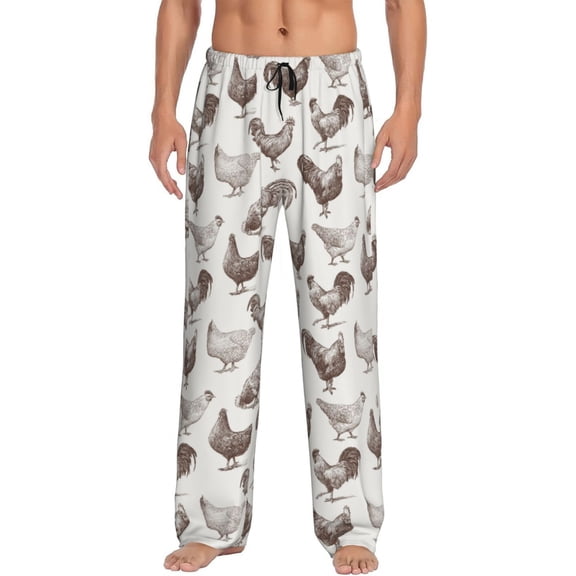 Logiee Chickens Print Pajama Pants for Men,Men’s Pajama Bottoms,Mens PJ Pants with Pockets & Button Fly-Small
