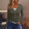 thumbnail image 1 of Qertyioot Chemise Blouse Décontractée pour Femme à Boutons, Manches Longues, Col Rond, Ajustée, avec Dentelle Cousue, 1 of 6