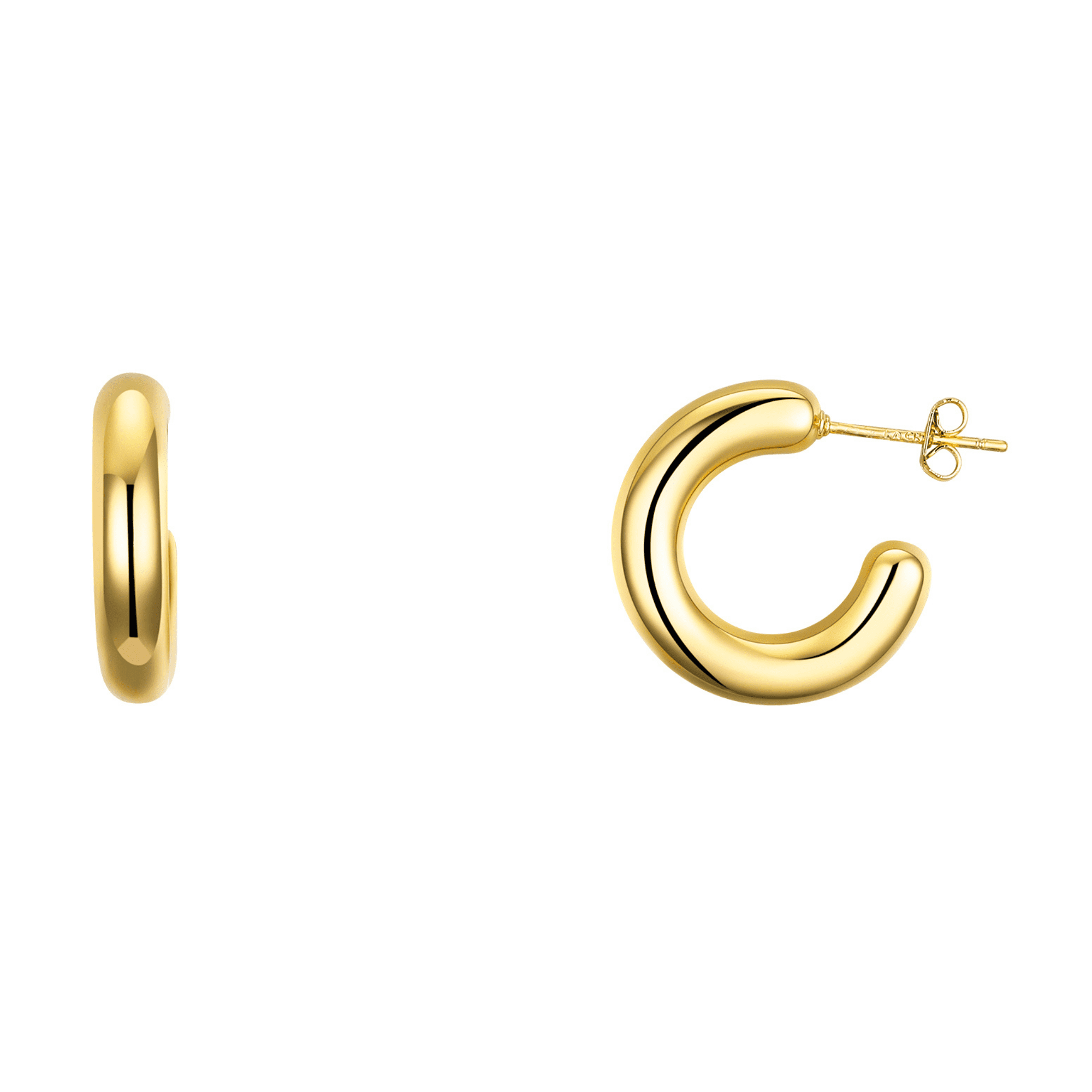 Believe by Brilliance Women's 14Kt Gold Flash Plated Crystal and Plain Chunky Post Hoop Earring Set