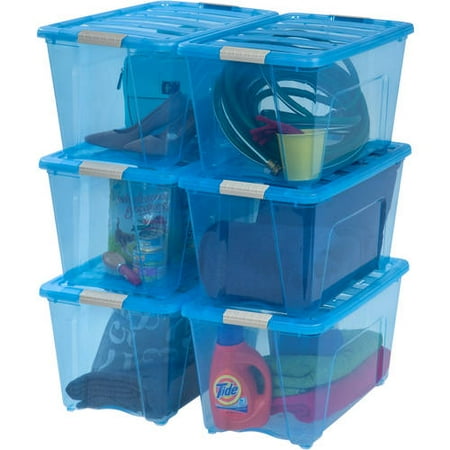 IRIS USA 54 Qt Storage Box with Latches, Blue, 6 Pack