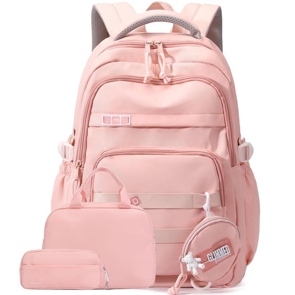 Soda Candy School Backpack Set with Lunch Bag Pencil Pouch Lightweight Water Resistant Bookbag for Kids Girls Boys, Pink
