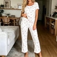 thumbnail image 2 of Enjoytime Pajamas for Women Floral Print Round Neck Short Sleeve Ruffle 2 Piece Lounge Set Cute Soft Casual Sleepwear, 2 of 6